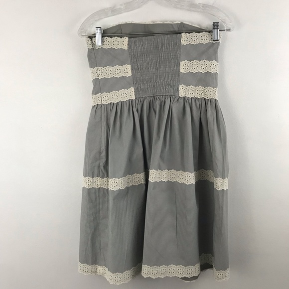 KIMCHI BLUE strapless cotton lace sundress grey M - Picture 3 of 5
